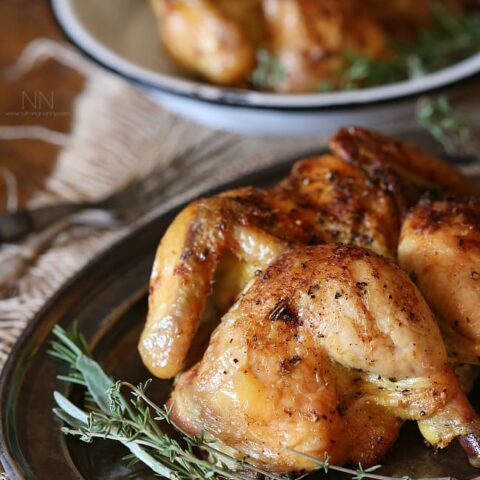This lemon herb spatchcock Cornish hen is the perfect way to evenly cook Cornish hens. Simply cut, lay flat and rub with lemon herb butter. Hello dinner!