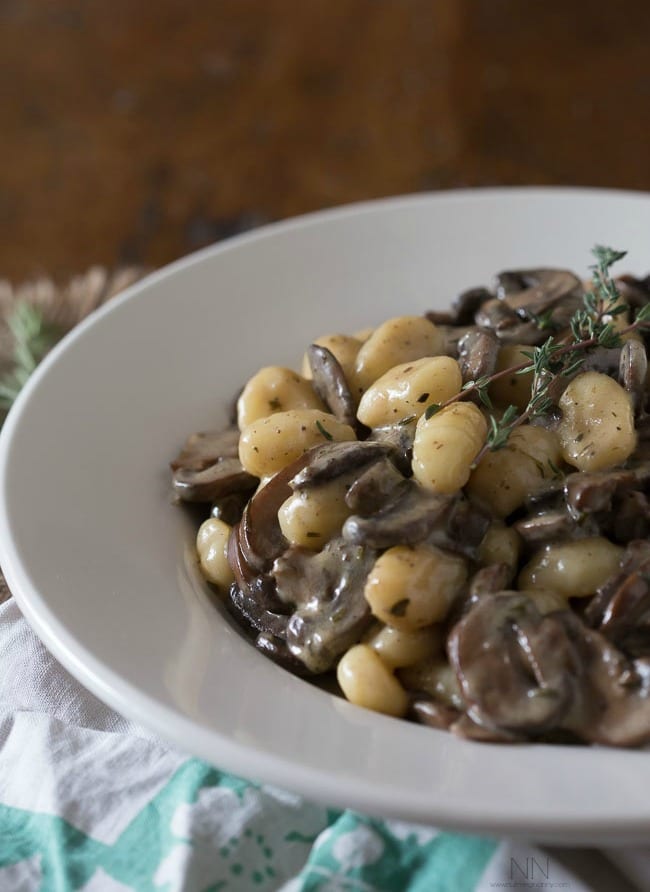 This super creamy creme fraiche mushroom gnocchi is the perfect meatless meal. Full of meaty mushrooms and just a touch of fresh herbs. Ready in just 30 minutes!