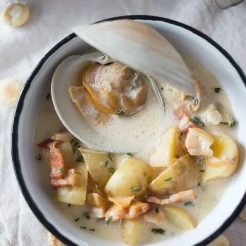 This homemade new England clam chowder is easily made with fresh clams, cream and buttery potatoes. It's the perfect winter soup.