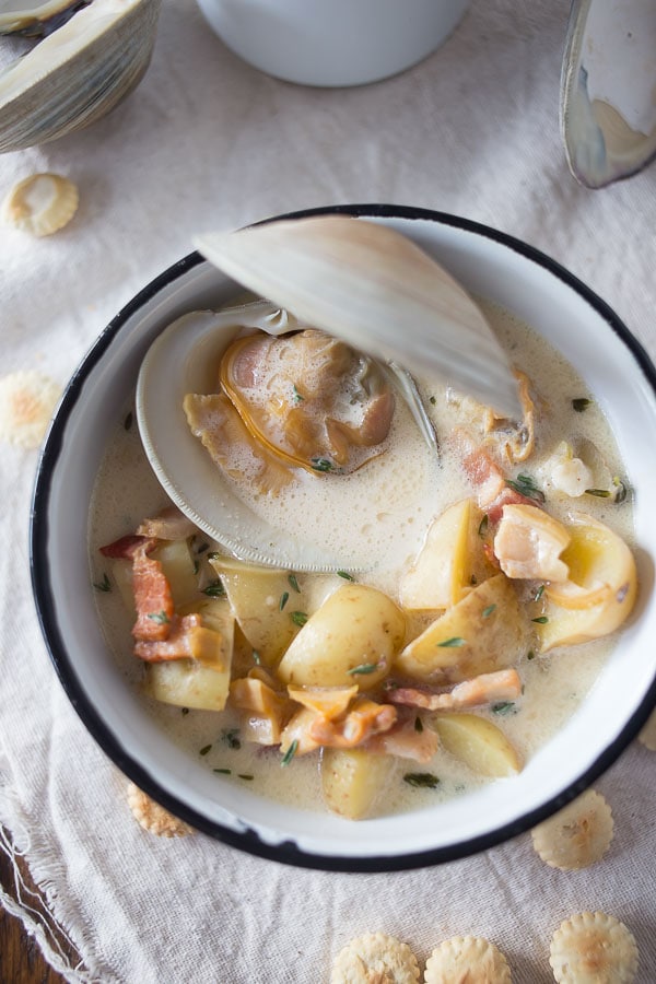 New England Clam Chowder in a bowl. 