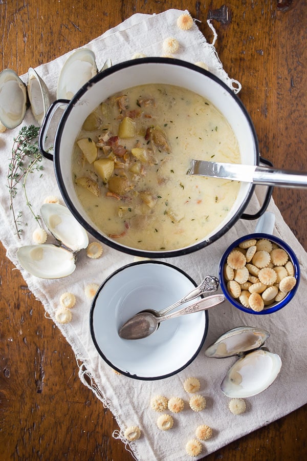 New England Clam Chowder in a large pot. 
