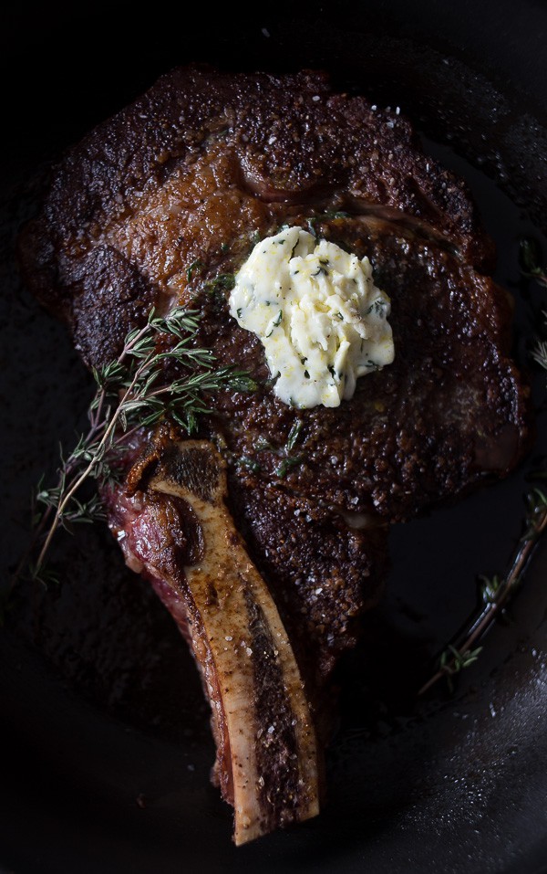 The lemon herb butter pan fried ribeye is the best way to cook up a juicy steak. Totally delicious and super simple!