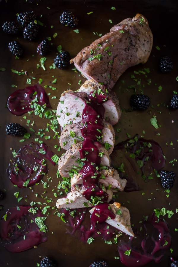 This pork tenderloin with blackberry mint sauce is packed full of sweet fruity flavor. Blackberries combined with mint, port wine and sweet dark maple syrup.