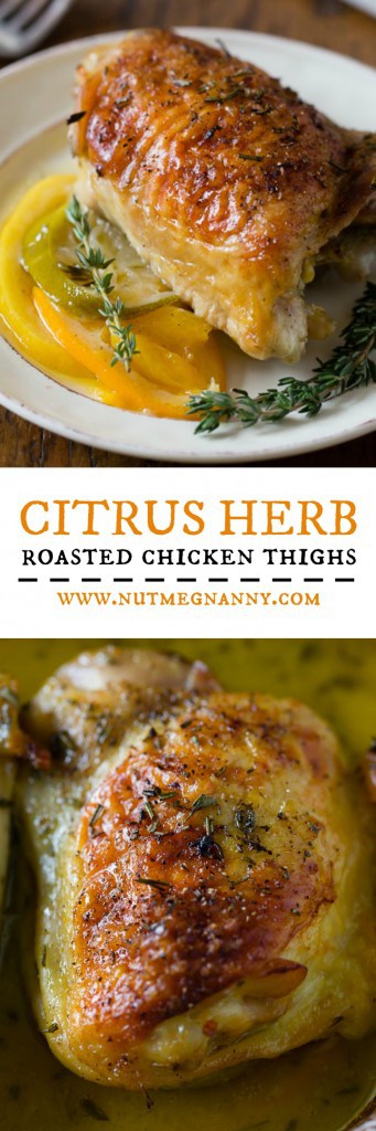 These crispy citrus herb roasted chicken thighs are baked up with lots of fresh herbs and 3 kinds of delicious citrus. Super simple to make and bakes in just 60 minutes!