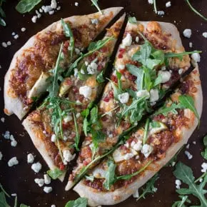 This apple butter blue cheese pancetta pizza is the perfect addition to your weeknight menu planning. It's sweet, savory and oh so delicious. Plus it's ready in just 30 minutes!