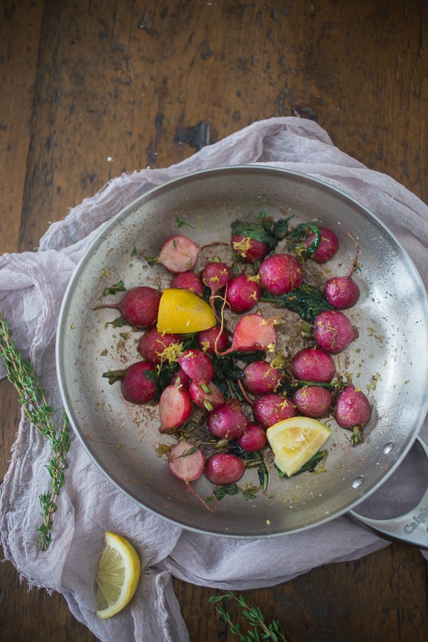 These pan roasted brown butter radishes are the perfect way to use up all those summer garden radishes. Perfectly sweet, slightly nutty and just a hint of fresh lemon.