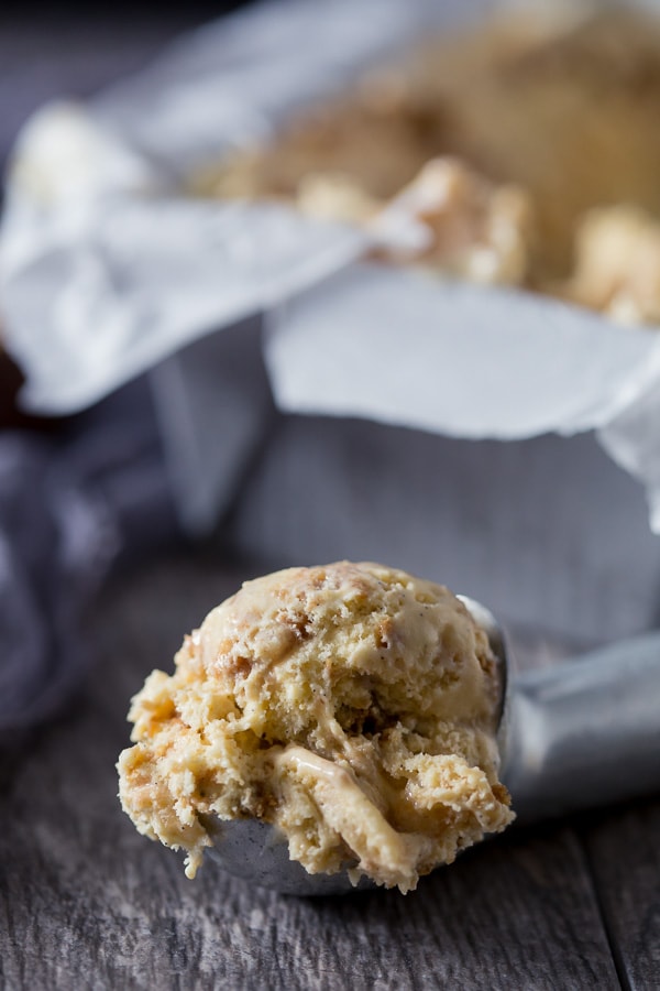 This apple butter gingersnap ice cream is the perfect fall ice cream dessert. Swirled with apple butter and packed full of gingersnaps and candied ginger.