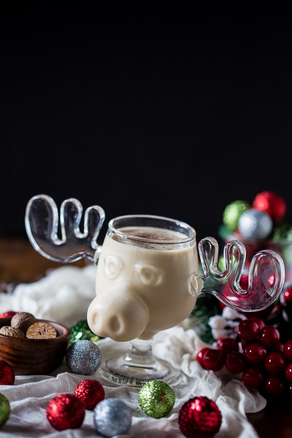 Aged Eggnog in a glass moose mug. 