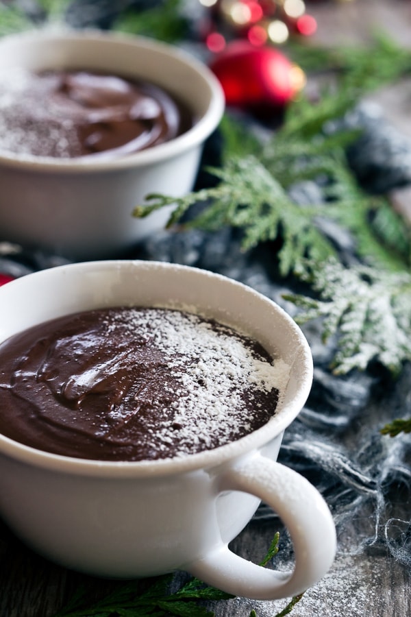 This French hot chocolate pudding tastes just like Parisian hot chocolate but in pudding form. Deep chocolate flavor with just a touch of sweetness. If you're a chocolate lover this dessert is for you! 