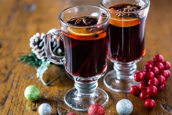 Slow Cooker Spiced Mulled Wine in a glass. 