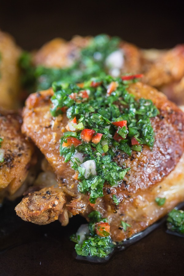 This chimichurri crispy chicken is the perfect weeknight dinner. Ready in just about 30 minutes and PACKED full of flavor. You'll love this dish!
