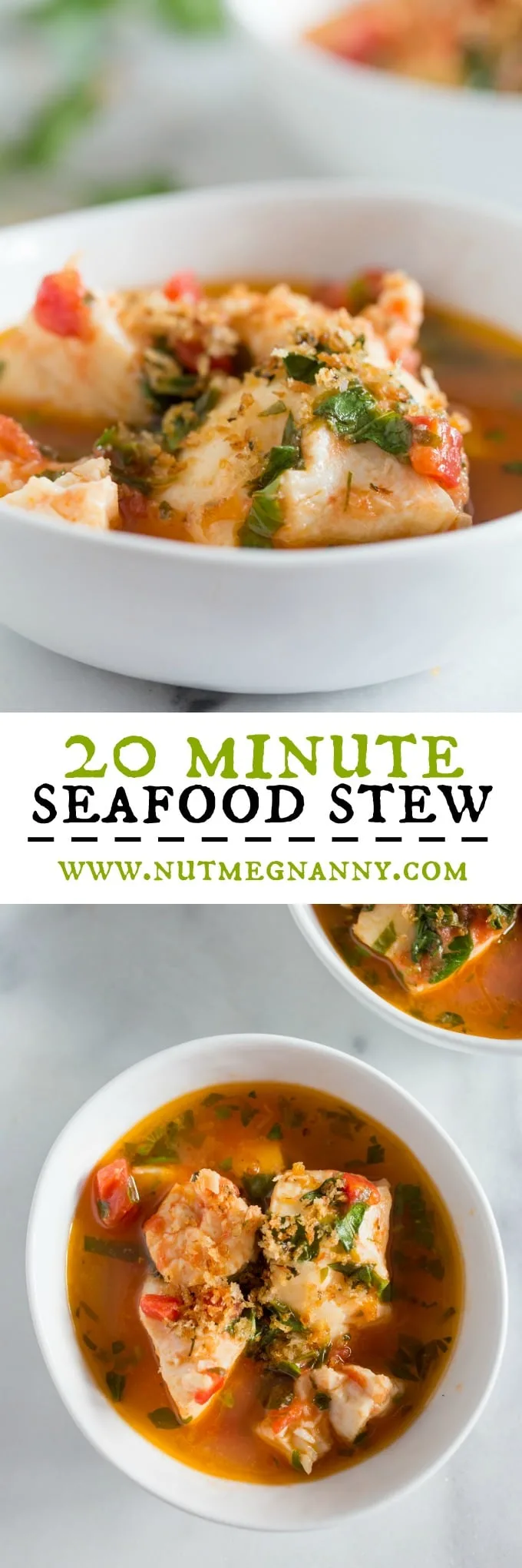 This 20 minute seafood stew has a light broth made from tomatoes, garlic, fresh herbs and white wine. Plus it's packed full of fresh cod and shrimp.