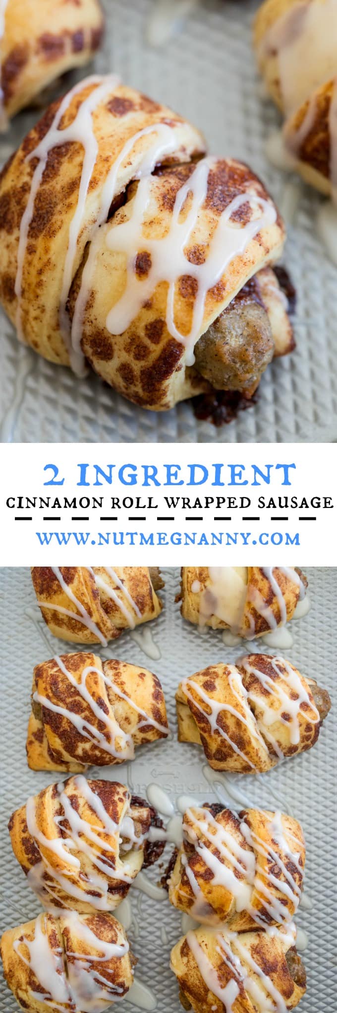 These totally simple 2 ingredient cinnamon roll wrapped sausages are just what your morning needs. Easy to make and the perfect sweet and savory bite.