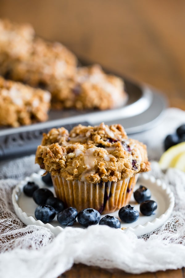 These blueberry lemon thyme muffins are topped with a crunchy streusel and packed full of delicious blueberries. You will love how easy these muffins are to make!