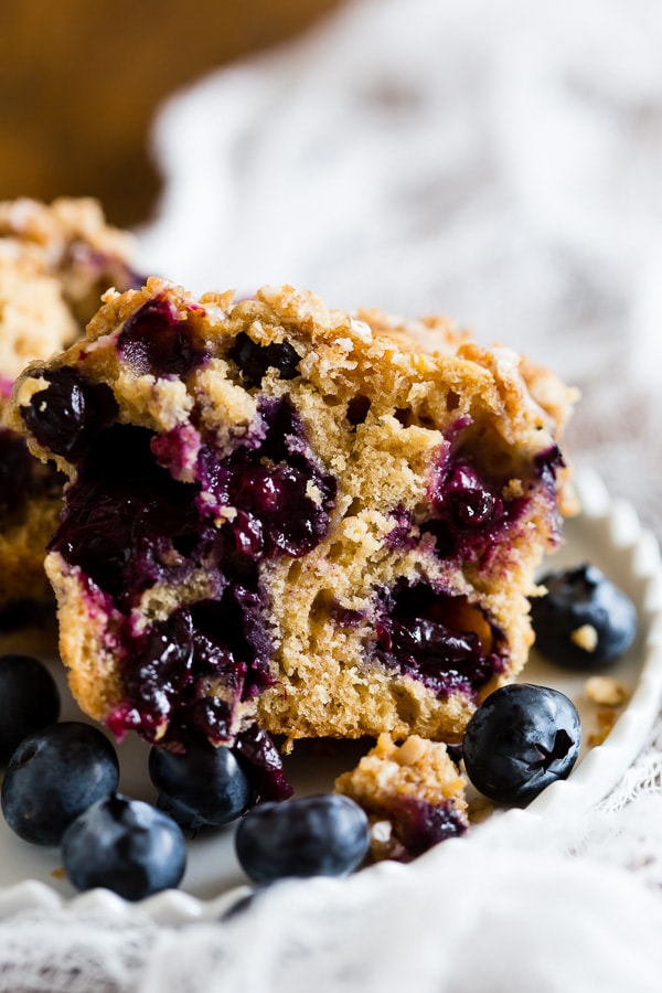 Blueberry Lemon Thyme Muffins cut in half. 