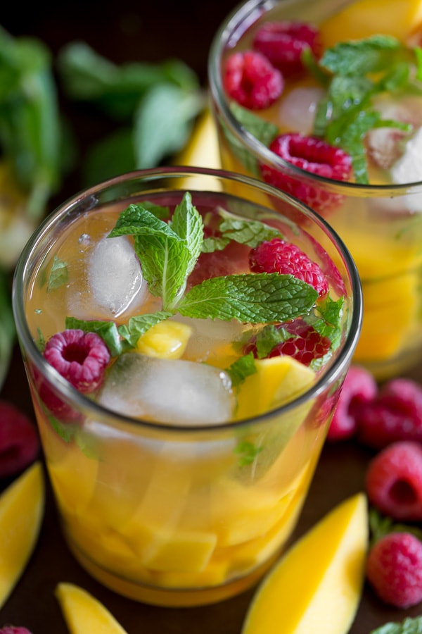 raspberry mango sangria in a glass