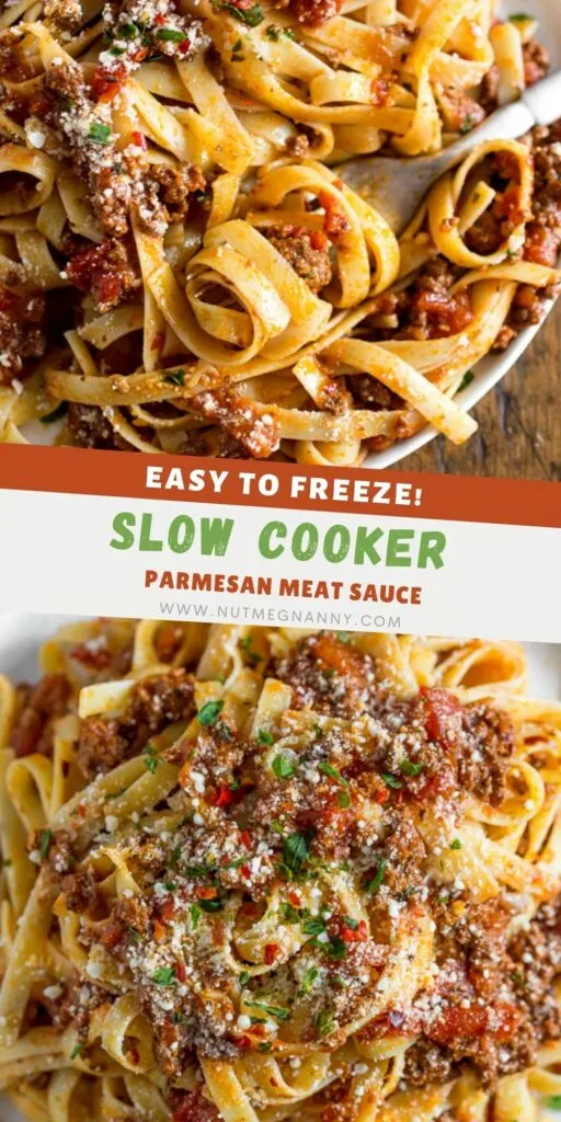 Slow Cooker Parmesan Meat Sauce pin for Pinterest. 