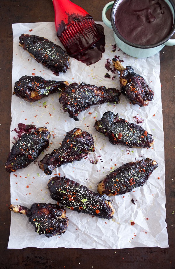 These wild blueberry bbq chicken wings are basted with a homemade wild blueberry honey bbq sauce and then grilled to perfection. These little crispy wings are going to be your new summertime favorite.