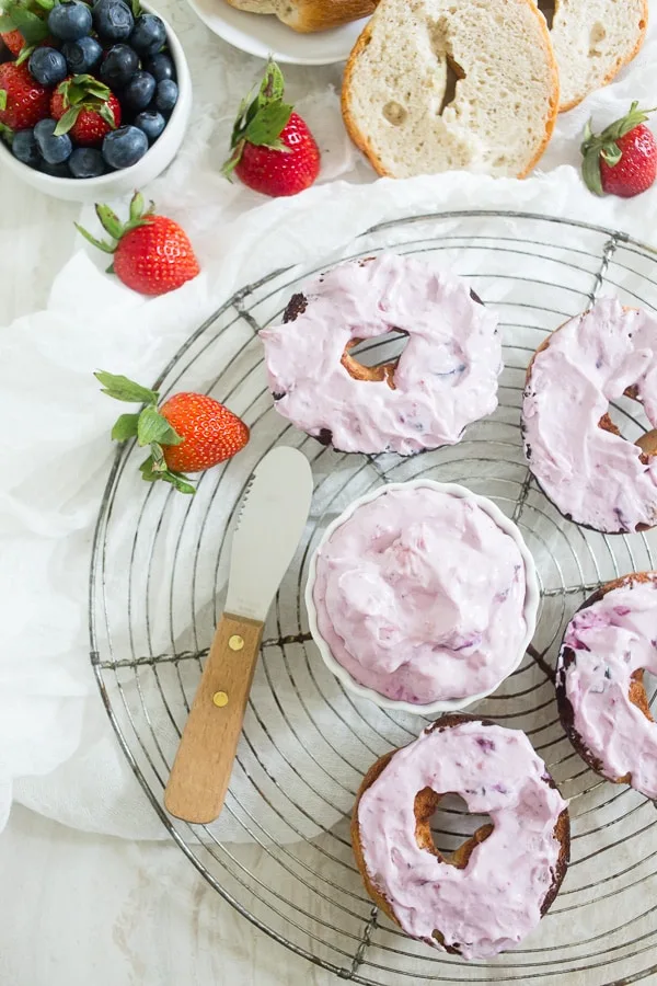 Berry Cream Cheese in a small white bowl. 