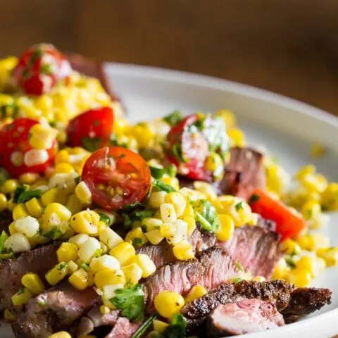 Grilled London Broil with Corn Salsa - Nutmeg Nanny
