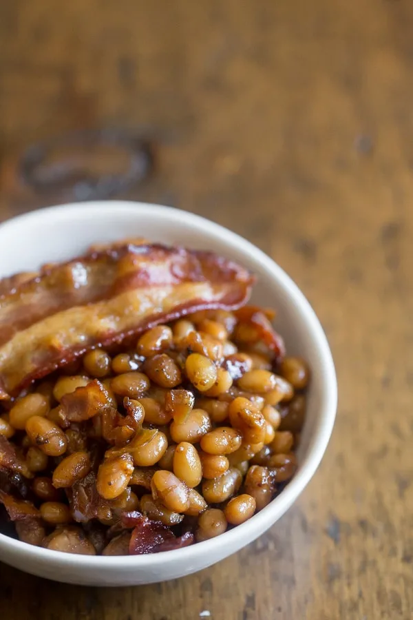 Molasses Bacon Baked Beans in a bowl. 