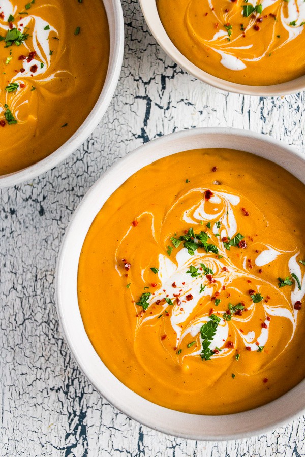 This creamy red lentil carrot soup is ready in just 30 minutes and is the perfect easy holiday and weeknight rush dinner. Keep it vegan by skipping the Greek yogurt topping or give yourself a big dollop with a sprinkle of cilantro and red pepper flakes - the choice is totally yours! 