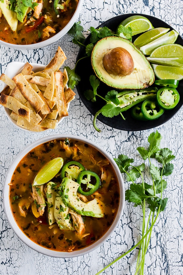 This chicken avocado cilantro lime soup is the perfect cold weather fix. It’s packed full of vegetables, spices, rotisserie chicken and topped with creamy Hass avocado. It’s ready in just 35 minutes so it’s the perfect weeknight comfort meal.