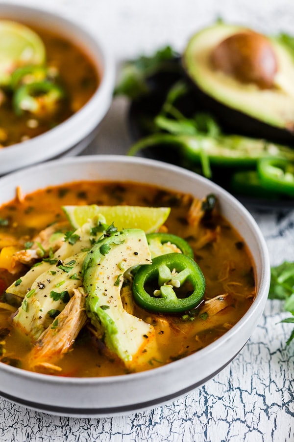This chicken avocado cilantro lime soup is the perfect cold weather fix. It’s packed full of vegetables, spices, rotisserie chicken and topped with creamy Hass avocado. It’s ready in just 35 minutes so it’s the perfect weeknight comfort meal.