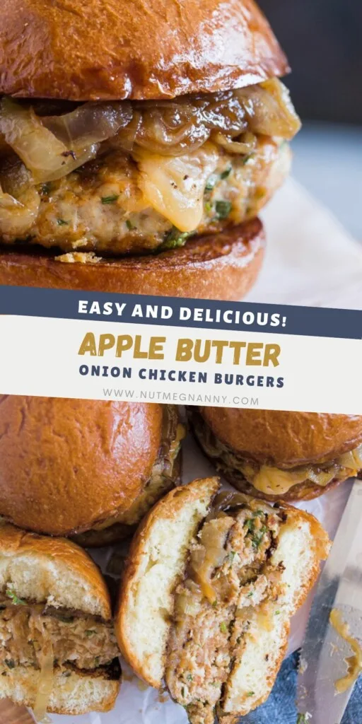 Apple Butter Onion Chicken Burgers pin for Pinterest. 
