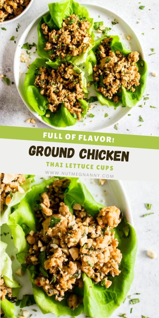 Thai Ground Chicken Lettuce Cups pin for Pinterest. 