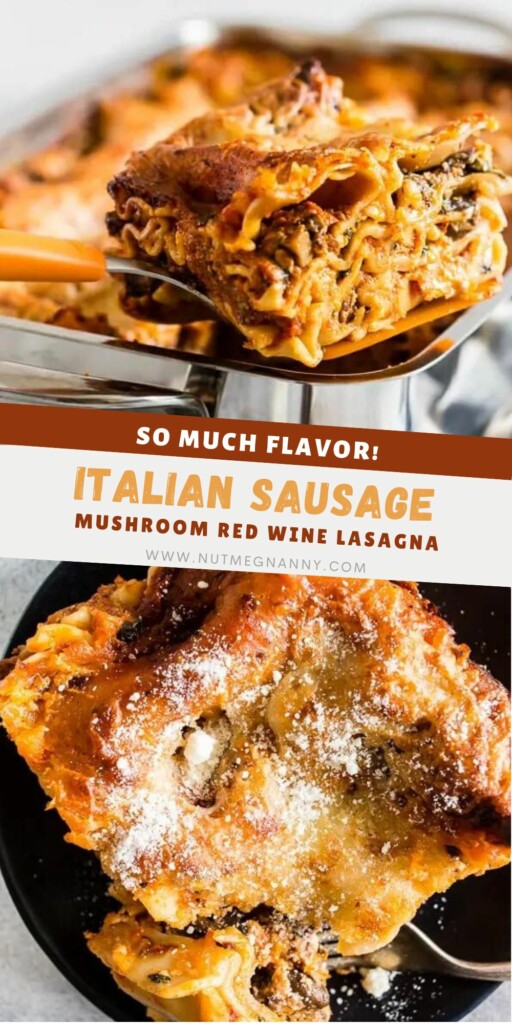 Italian Sausage and Mushroom Lasagna pin for Pinterest. 
