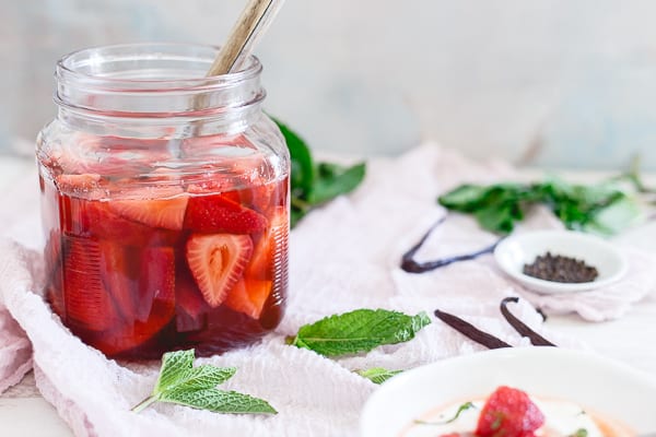 These vanilla bean pickled strawberries are super simple to make and are the perfect balance of sweet and tangy. Serve with yogurt or ice cream or even throw them on a salad. You’ll love this easy springtime recipe!