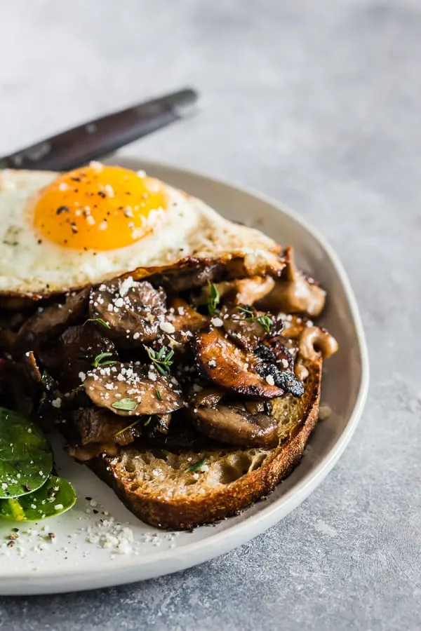 Garlic Wild Mushrooms on Toast served with an egg. 