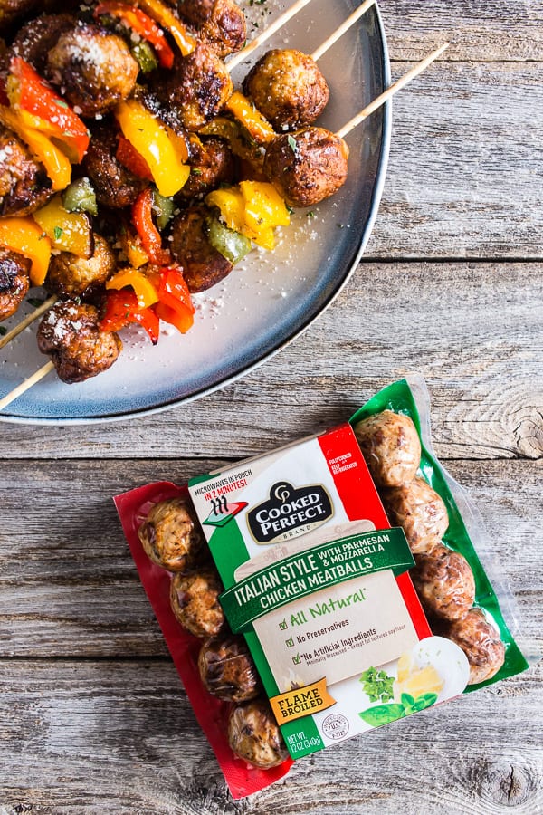  These grilled chicken meatball and peppers skewers are the perfect grilling kebab dinner. Made easy with store bought meatballs and fresh chopped bell peppers with a mix of herbs and oil. Sprinkle with Parmesan cheese for a delicious finish!