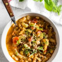 This Italian sausage fennel white bean soup is the perfect cool night soup. Packed with hot Italian sausage, flavorful fennel, white beans and lots of fresh basil. You’ll love all the flavor you get packed in this easy to throw together soup.