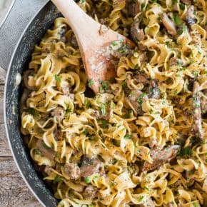 This one pot ground beef mushroom stroganoff is the perfect one pot crazy busy weeknight meal. This recipe is 100% homemade and made in just 30 minutes. Plus it's packed full of meaty mushrooms and perfectly cooked egg noodles. You'll love this dish!