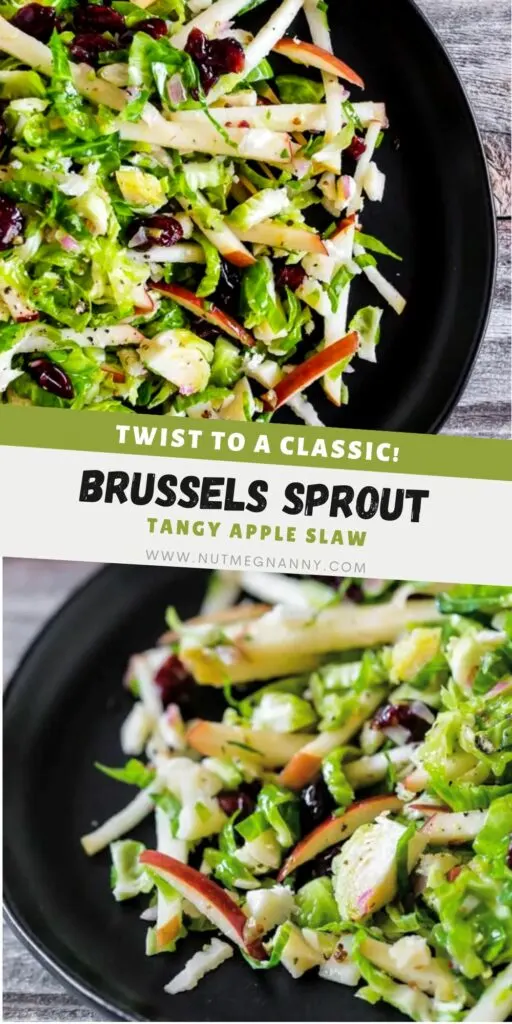 Tangy Brussels Sprout Apple Slaw pin for Pinterest. 