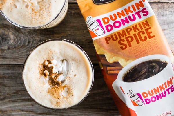 This Dunkin’ Donuts® Pumpkin Spice coffee protein shake is the perfect breakfast meal or an afternoon pick-me-up. Made with super flavorful pumpkin spice coffee mixed with protein powder, high protein skim milk and topped with whipped cream and a dash of pumpkin pie spice.