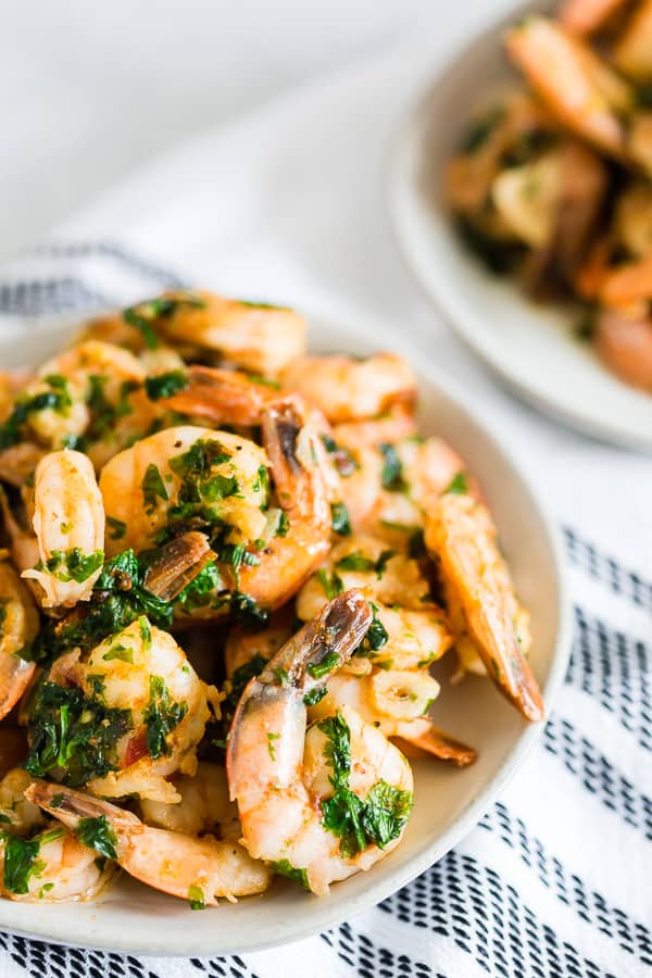 Spicy Garlic Cilantro Shrimp served with garlic and cilantro. 