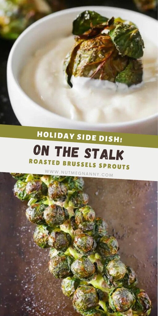 On The Stalk Roasted Brussels Sprouts pin for Pinterest. 