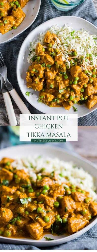 This Instant Pot Chicken Tikka Masala is a flavorful addition to your weekly menu. It's packed with tender chicken swimming in a thick and spice filled tomato coconut milk based sauce with peas served over basmati rice. Super simple to make and packed full of flavor! 