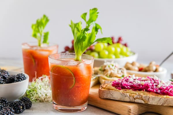 Horseradish Bloody Mary on a table.