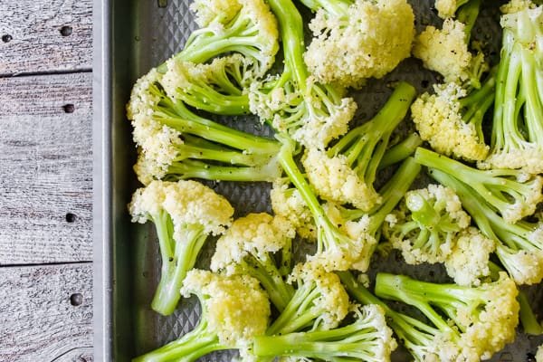 How to Roast Caulilini Baby Cauliflower uncooked on a sheet pan