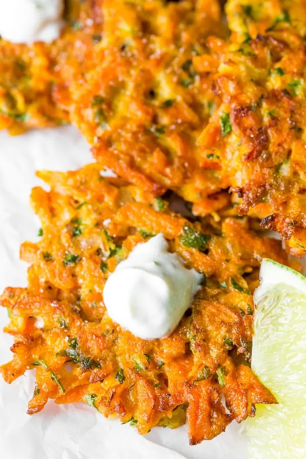 close up shot of easy carrot fritters