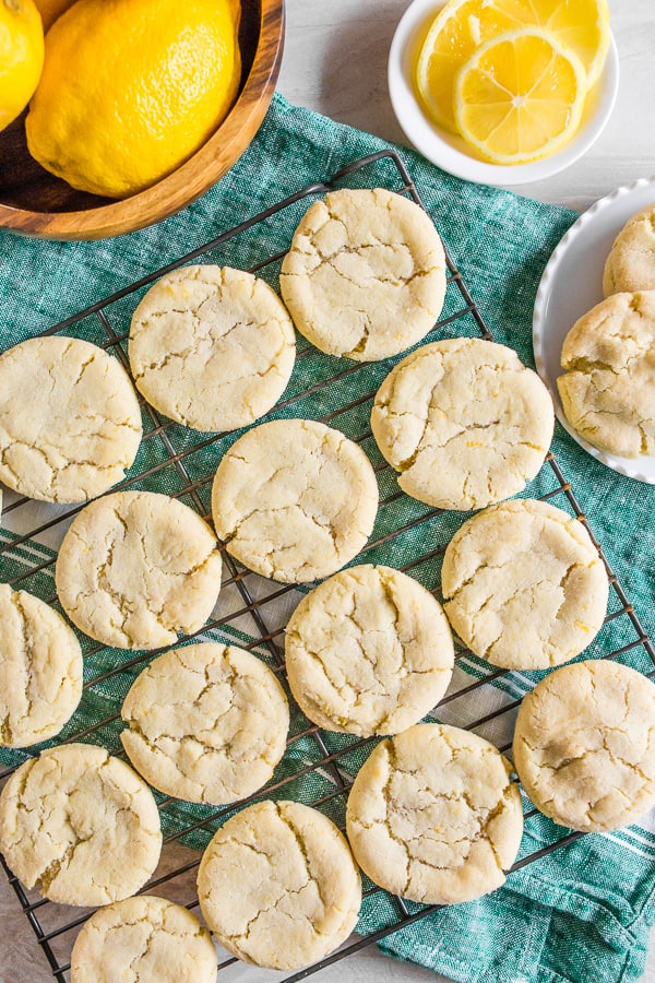 vanilla bean lemon sugar cookies on a tray