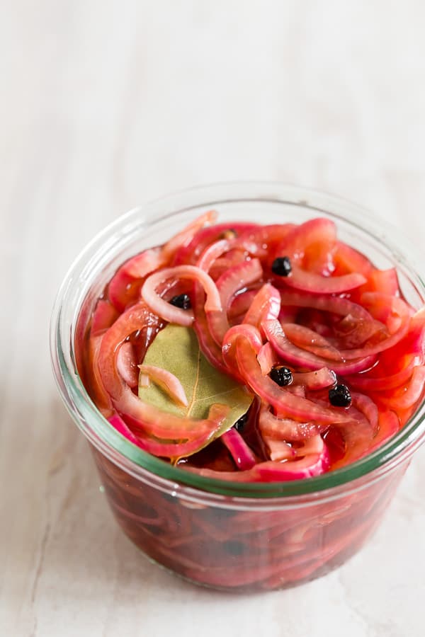 quick and easy pickled red onions in a small jar