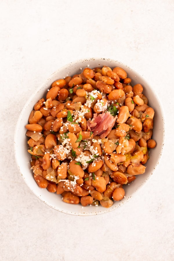 Instant pot pinto beans in a ceramic bowl