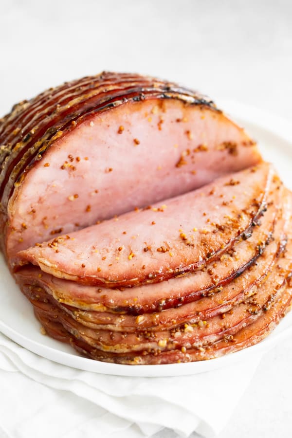 Honey Mustard Baked Ham on a platter baked.