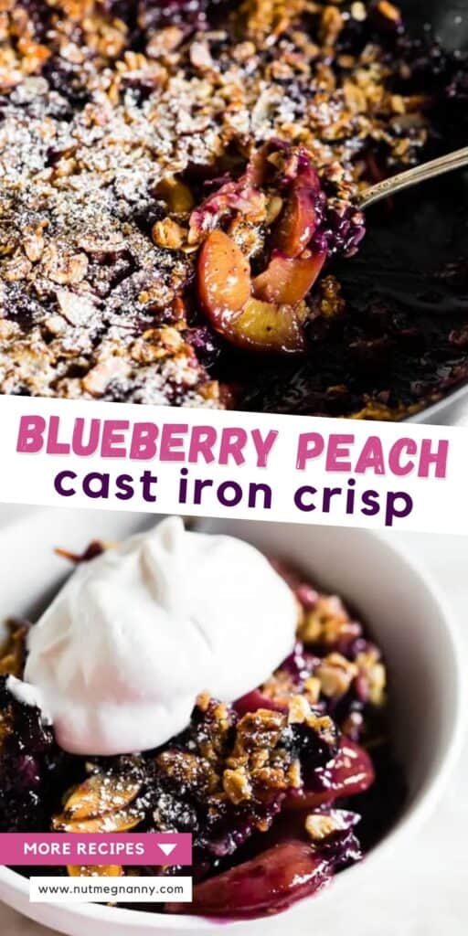 blueberry peach cast iron crisp pin for pinterest.