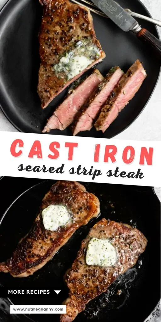 Cast Iron Seared Strip Steak pin for pinterest.